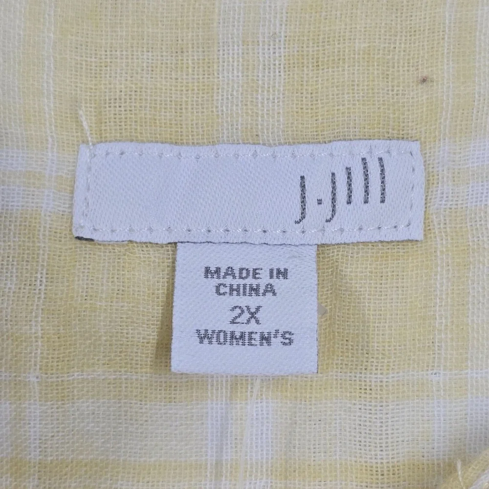J Jill Womens Plaid Button‎ Up Shirt Yellow White Roll Tab Size 2X Coastal - Picture 4 of 11